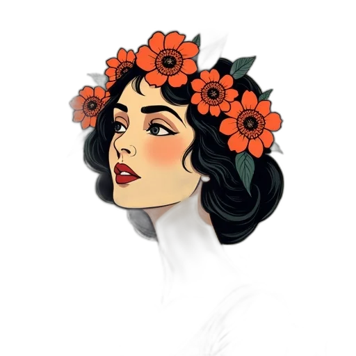 flower, crown, dress, face, watercolor, pixel art, concept art, cartoon transparent PNG cut-out