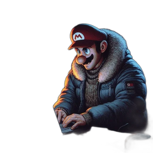 hat, jacket, face, creature, concept art, 3d render, pixel art, photorealistic transparent PNG cut-out