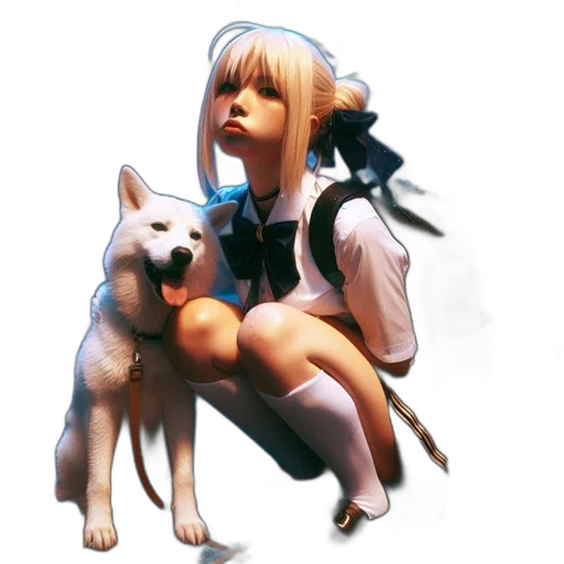 animal, staff, concept art, fantasy art, 3d render, anime, monochrome, atmospheric transparent PNG cut-out