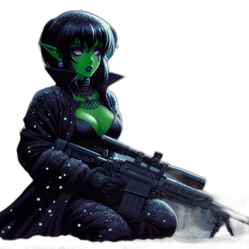 weapon, concept art, fantasy art, cyberpunk, comic book art, outer space, green, green-skinned transparent PNG cut-out