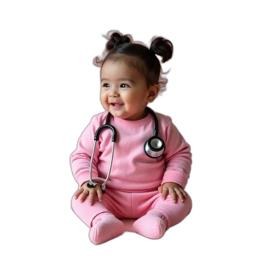 toddler, pink, outfit, sitting, floor, stethoscope, around, their transparent PNG cut-out