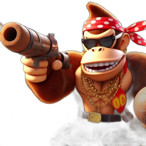weapon, animal, concept art, 3d render, anthropomorphic, gorilla, character, wears transparent PNG cut-out