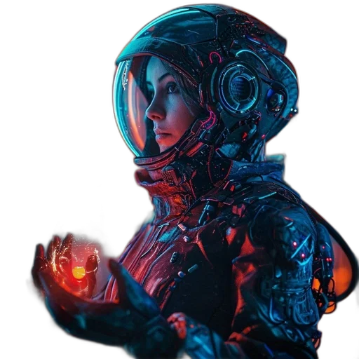 robot, jacket, face, mask, concept art, cyberpunk, pixel art, fantasy art transparent PNG cut-out