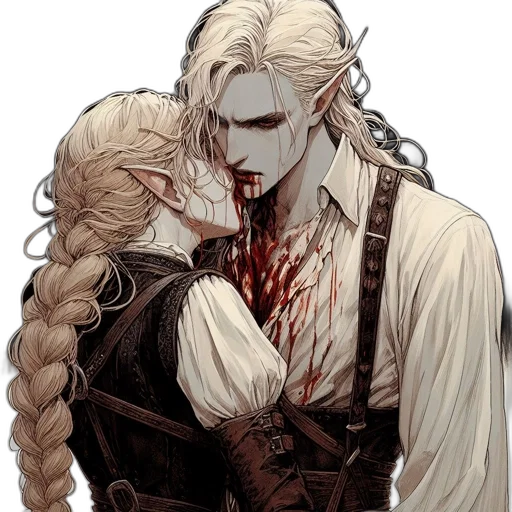 comic book art, fantasy art, concept art, pixel art, dark, monochrome, two, elvish transparent PNG cut-out