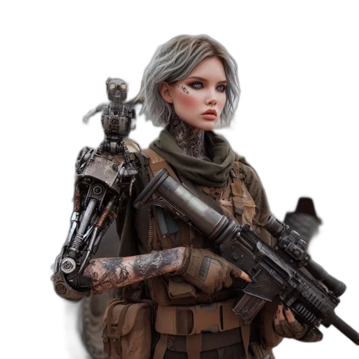 weapon, staff, robot, concept art, fantasy art, cyberpunk, comic book art, earth tones transparent PNG cut-out