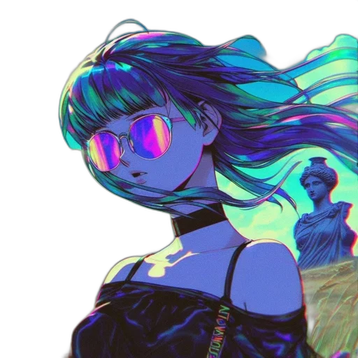 mask, face, hair, cyberpunk, vaporwave, anime, fantasy art, neon lights transparent PNG cut-out