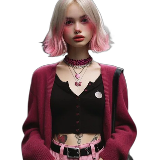 jacket, jewelry, face, dress, concept art, cyberpunk, 3d render, photorealistic transparent PNG cut-out