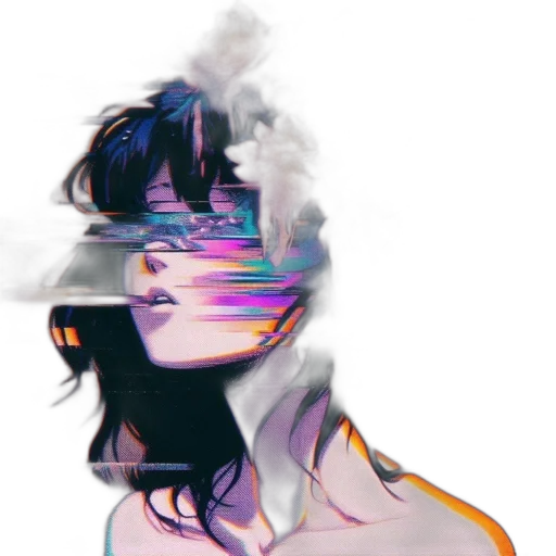 mask, face, hair, robot, vaporwave, cyberpunk, anime, pixel art transparent PNG cut-out