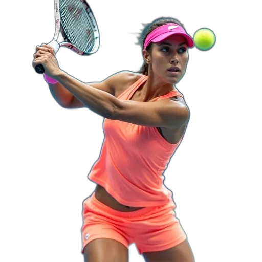 photorealistic, 3d render, neon, female, tennis, player, pink, orange transparent PNG cut-out