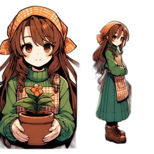 flower, hat, creature, staff, pixel art, concept art, anime, fantasy art transparent PNG cut-out