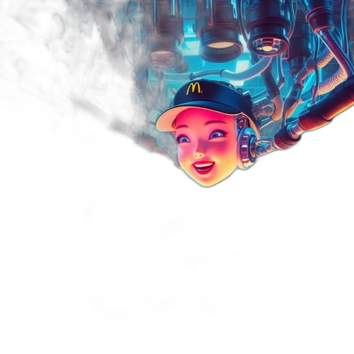 face, robot, mask, hat, concept art, cyberpunk, comic book art, vaporwave transparent PNG cut-out