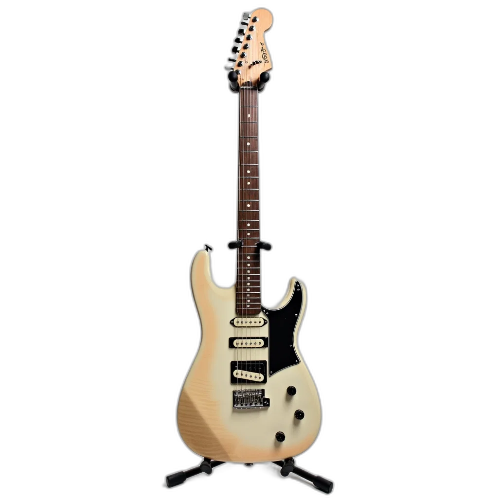 3d render, white, electric, guitar, sunburst, pattern, body, black transparent PNG cut-out