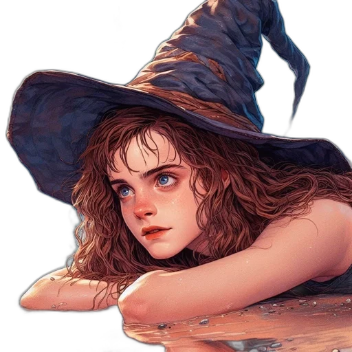 hat, creature, face, dress, fantasy art, concept art, comic book art, watercolor transparent PNG cut-out