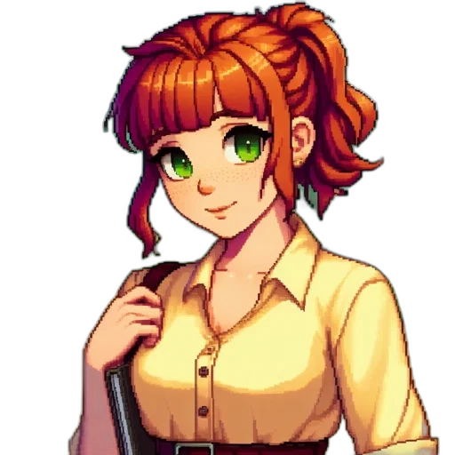 staff, face, dress, pixel art, anime, cartoon, concept art, neon lights transparent PNG cut-out