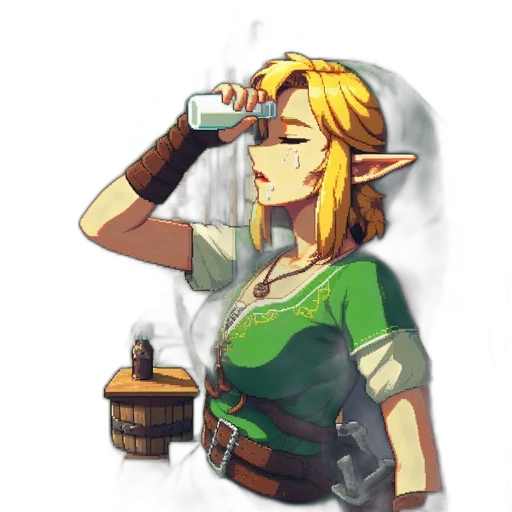 staff, mask, dress, bottle, pixel art, fantasy art, concept art, watercolor transparent PNG cut-out