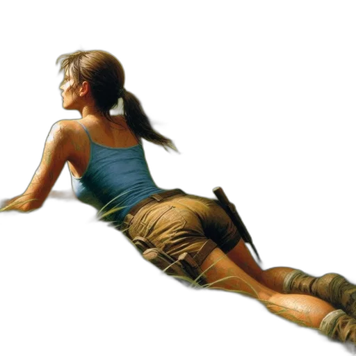 concept art, photorealistic, oil painting, fantasy art, woman, reclines, grassy, field transparent PNG cut-out