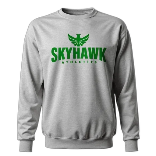 grey, sweatshirt, green, logo, front, displayed, against, white transparent PNG cut-out