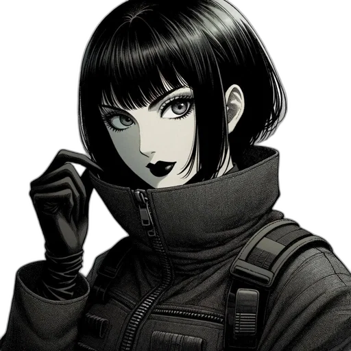 jacket, face, staff, weapon, comic book art, anime, concept art, cyberpunk transparent PNG cut-out