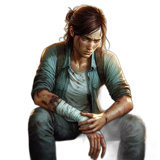 concept art, photorealistic, comic book art, fantasy art, distressed, young, woman, bruises transparent PNG cut-out