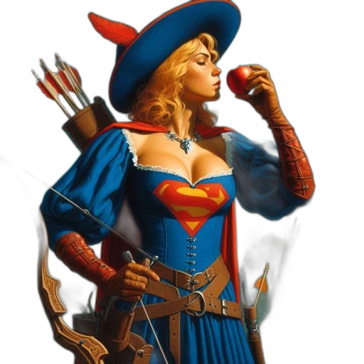 comic book art, concept art, fantasy art, pixel art, woman, medieval-inspired, costume, holds transparent PNG cut-out