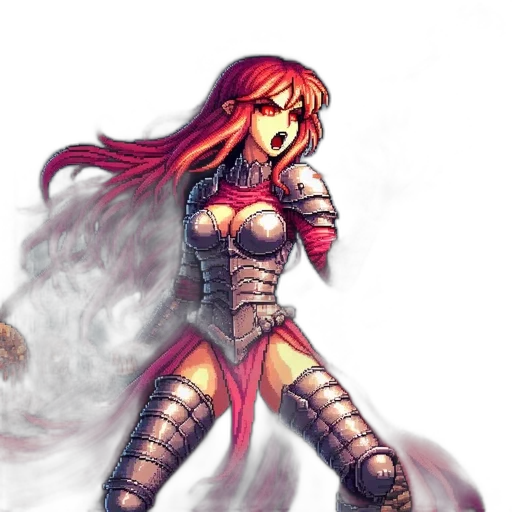 sword, fantasy art, concept art, comic book art, pixel art, fire, red, woman transparent PNG cut-out