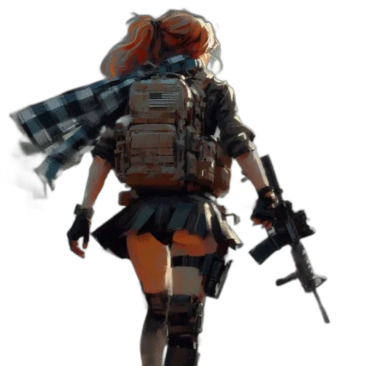 weapon, jacket, robot, dress, concept art, cyberpunk, pixel art, 3d render transparent PNG cut-out