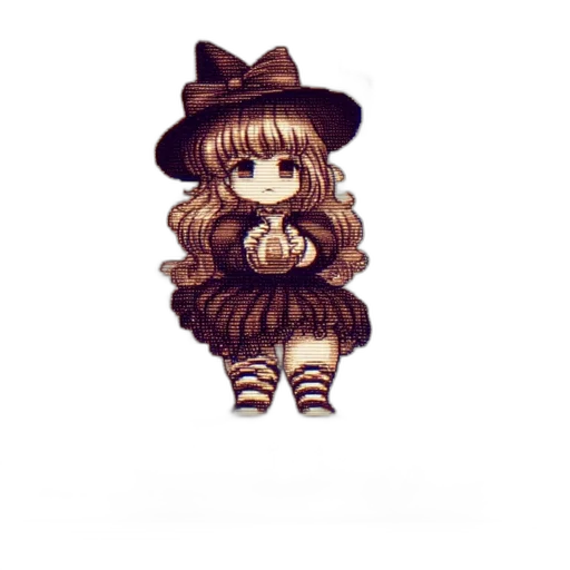 hat, dress, creature, staff, pixel art, fantasy art, concept art, watercolor transparent PNG cut-out
