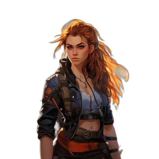 jacket, staff, face, concept art, fantasy art, cyberpunk, comic book art, fire transparent PNG cut-out