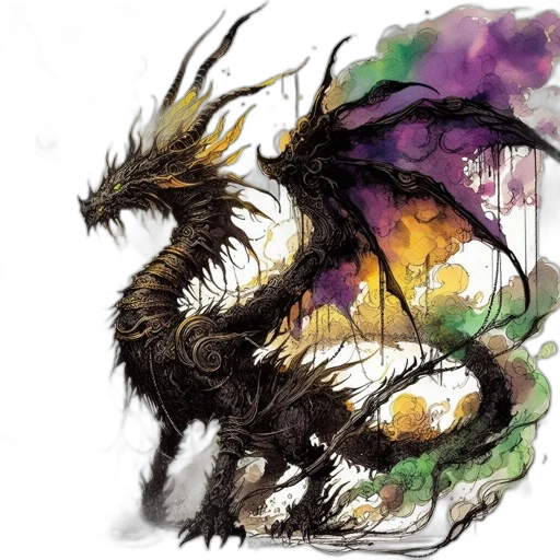 dragon, creature, animal, fantasy art, concept art, watercolor, photorealistic, dark transparent PNG cut-out