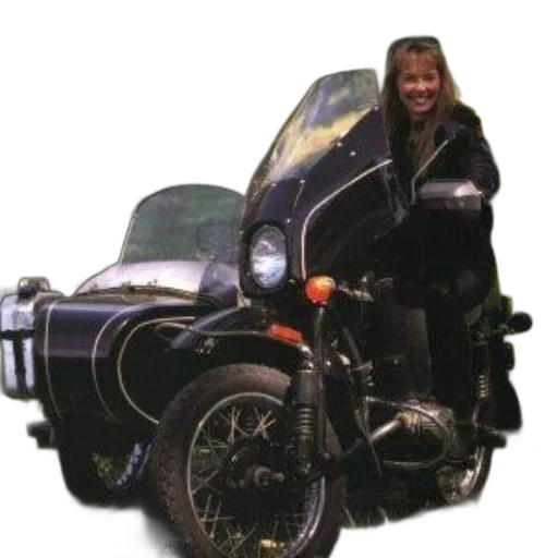car, jacket, weapon, woman, sits, black, motorcycle, sidecar transparent PNG cut-out