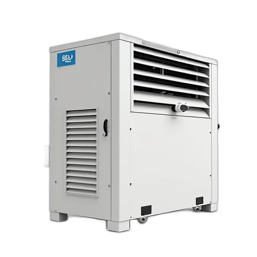 robot, 3d render, white, industrial, air, conditioner, blue, label transparent PNG cut-out