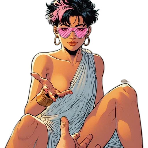 comic book art, cyberpunk, concept art, vaporwave, pastel, woman, spiky, black transparent PNG cut-out