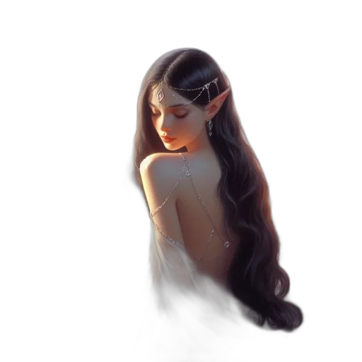 dress, hair, crown, jewelry, fantasy art, concept art, photorealistic, 3d render transparent PNG cut-out