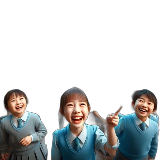 staff, photorealistic, 3d render, concept art, oil painting, children, blue, uniforms transparent PNG cut-out