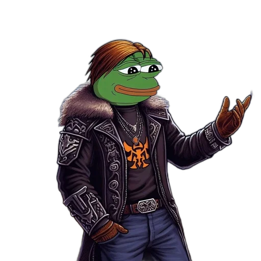 jacket, concept art, photorealistic, pixel art, anthropomorphic, frog-human, figure, wears transparent PNG cut-out