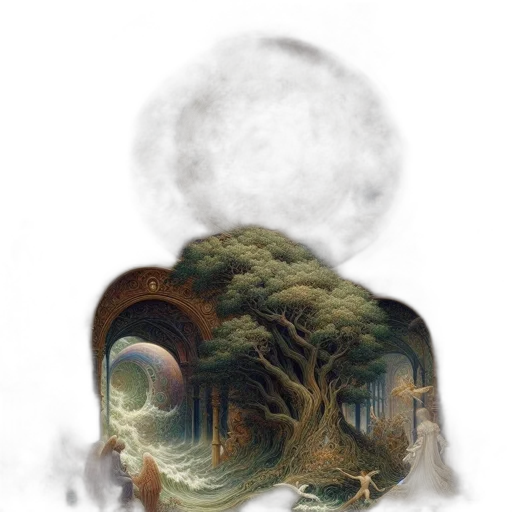 dragon, mask, tree, creature, fantasy art, concept art, photorealistic, 3d render transparent PNG cut-out