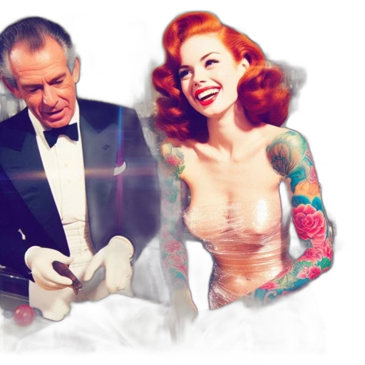 fire, woman, vibrant, red, hair, tattoos, laughs, luxurious transparent PNG cut-out