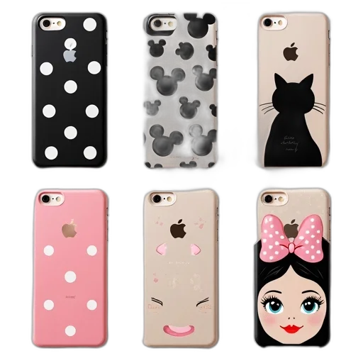 collection, six, different, iphone, cases, various, designs, top transparent PNG cut-out
