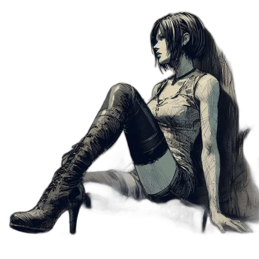 shoes, dress, concept art, comic book art, fantasy art, watercolor, monochrome, dark transparent PNG cut-out