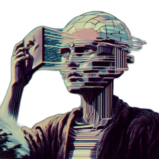 robot, mask, face, creature, cyberpunk, vaporwave, pixel art, concept art transparent PNG cut-out