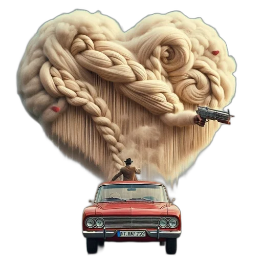 car, concept art, surreal, image, shows, heart-shaped, cloud, golden transparent PNG cut-out