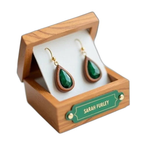 jewelry, green, pair, earrings, gemstone, wooden, design, displayed transparent PNG cut-out