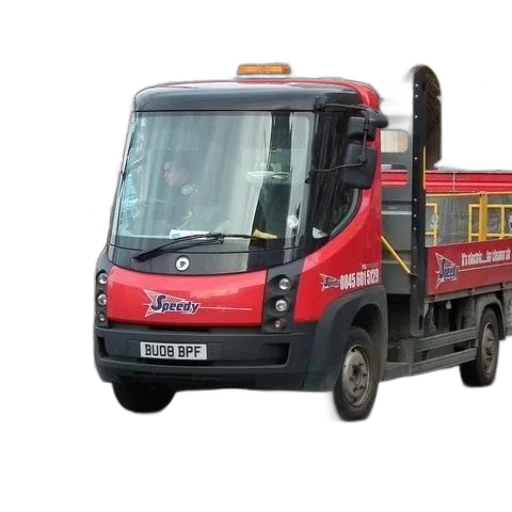 3d render, red, truck, word, speedy, driving, down, city transparent PNG cut-out