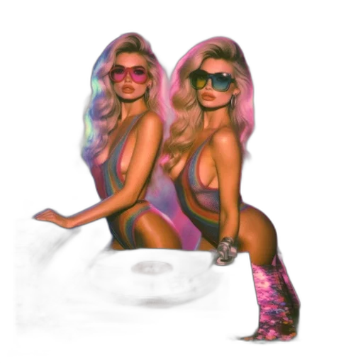 vaporwave, concept art, pixel art, cartoon, two, women, blonde, hair transparent PNG cut-out