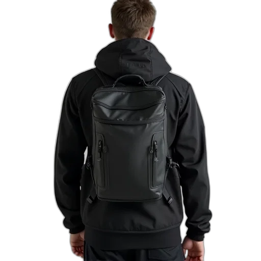 jacket, cyberpunk, person, standing, their, back, camera, wearing transparent PNG cut-out