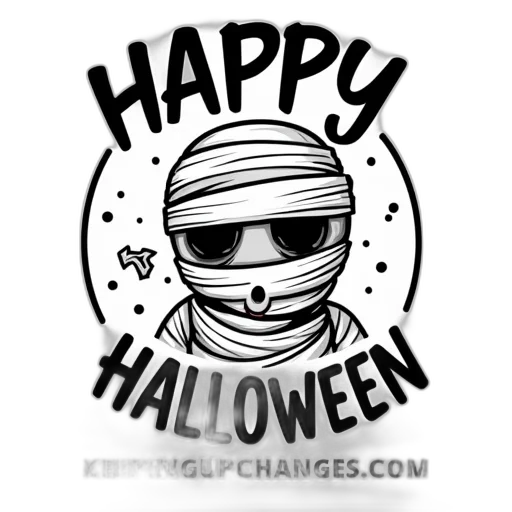 cartoon, black, white, illustration, mummy, character, bandaged, head transparent PNG cut-out