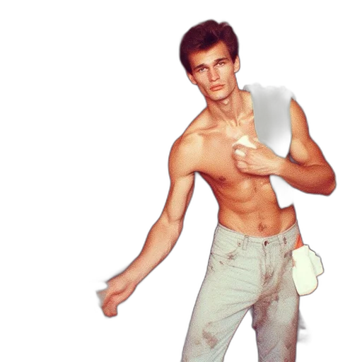 photorealistic, 3d render, watercolor, young, man, towel, draped, over transparent PNG cut-out