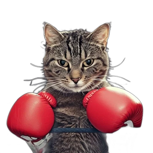 animal, weapon, staff, photorealistic, cat, serious, expression, boxing transparent PNG cut-out
