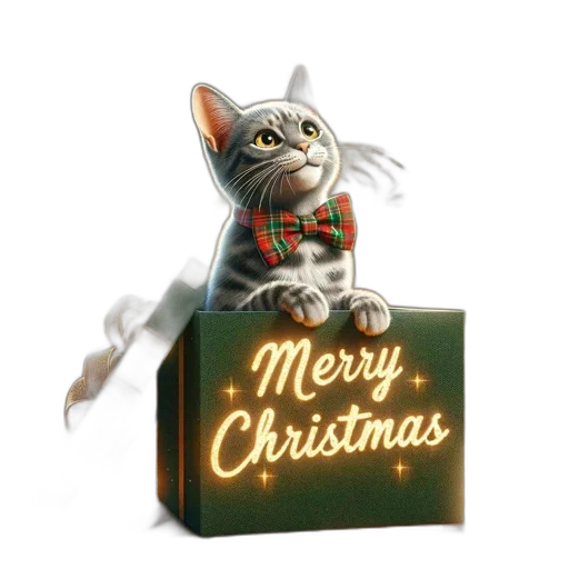 3d render, during, christmas, season, gray, cat, green, gift transparent PNG cut-out