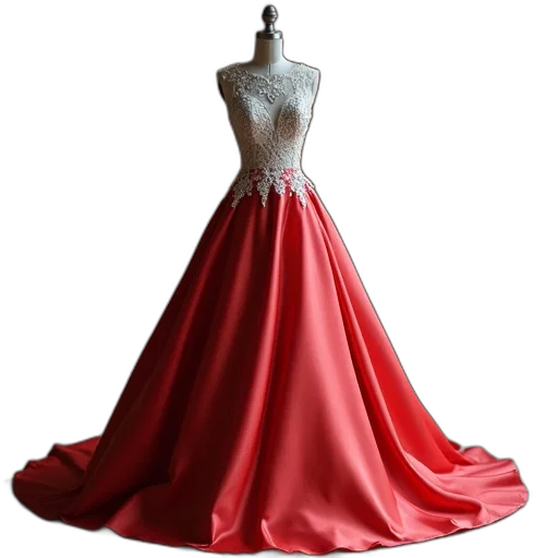 dress, jewelry, crown, 3d render, photorealistic, concept art, red, white transparent PNG cut-out